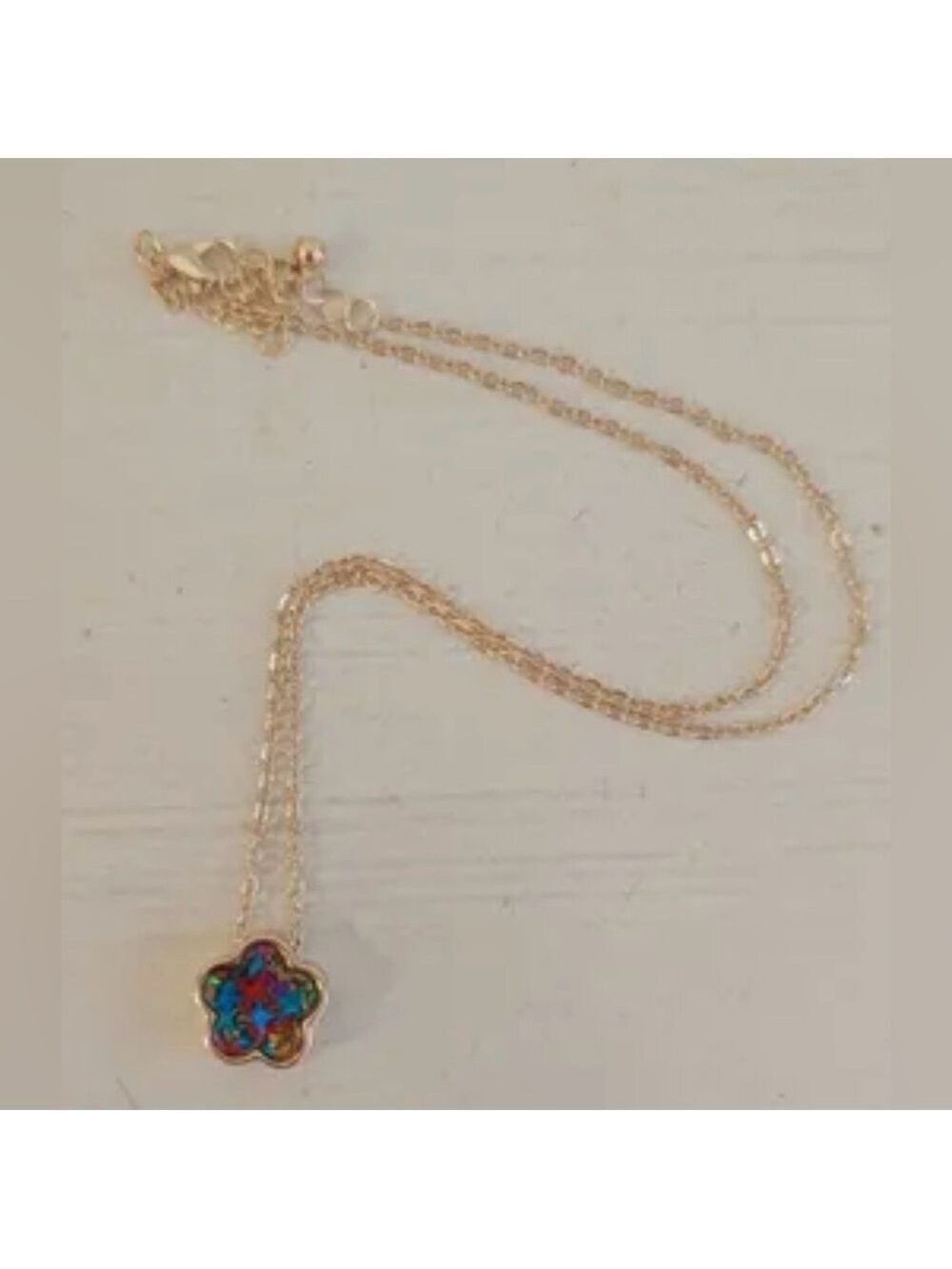 Gold Necklace with Multicolor Flower Pendant 16”+2”ext